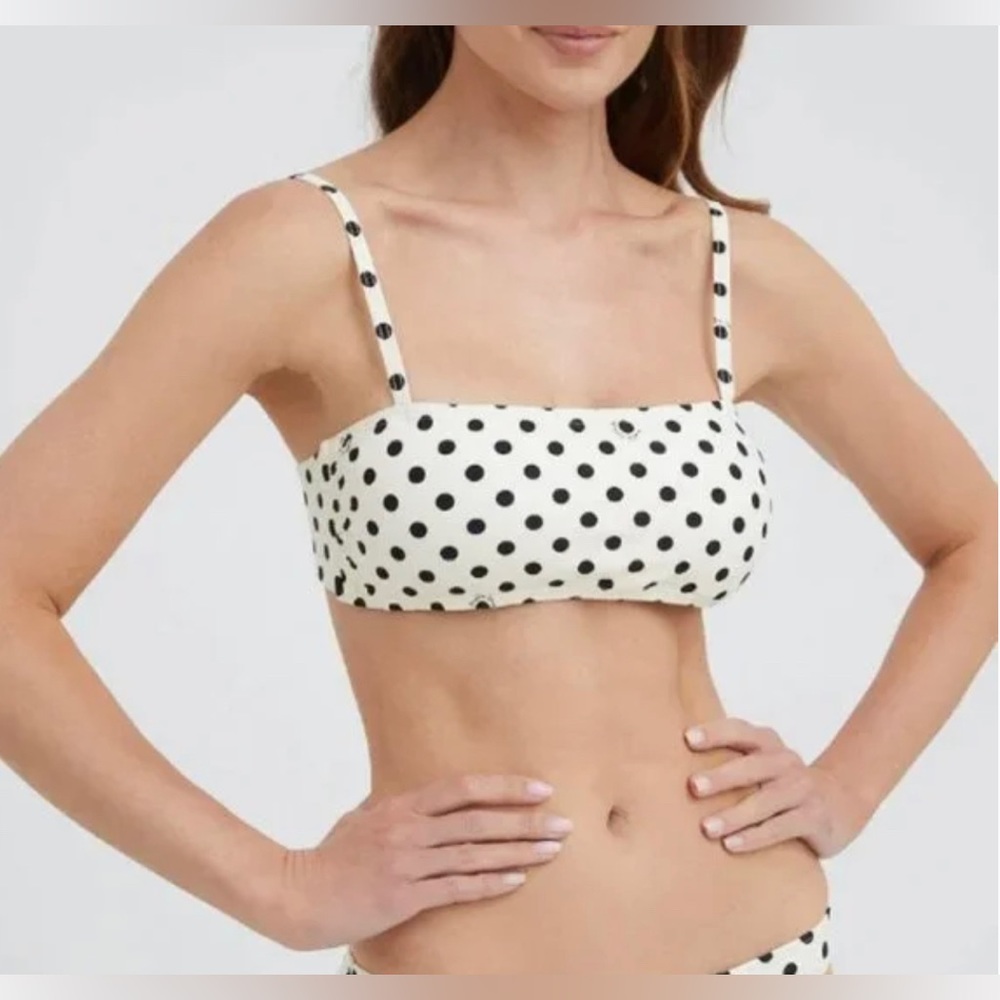 Kate Spade New York Lia Logo Dot Square Neck Bikini Top Ivory XS